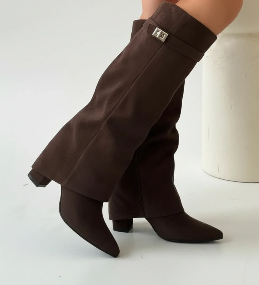 Delacroix | Women's Suede Slouch Knee-High Boots with Pointed Toe