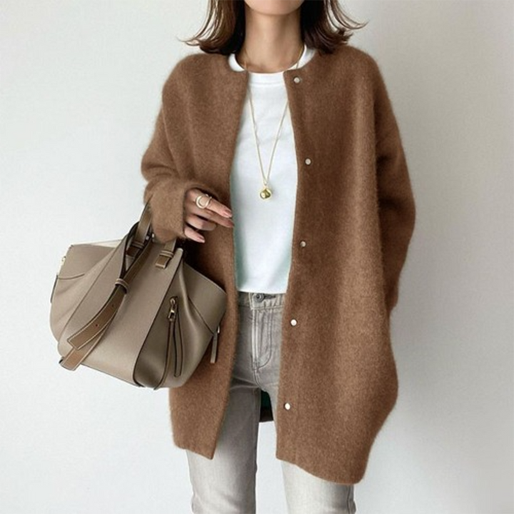 Women's Camel Cardigan Button Front Long Sleeve Pockets Casual Knit