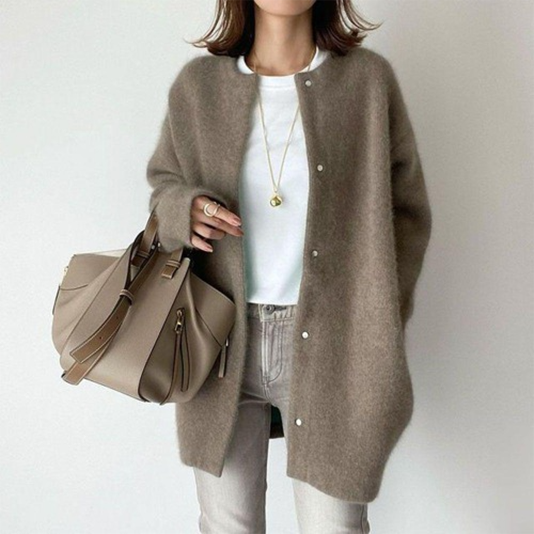 Women's Camel Cardigan Button Front Long Sleeve Pockets Casual Knit