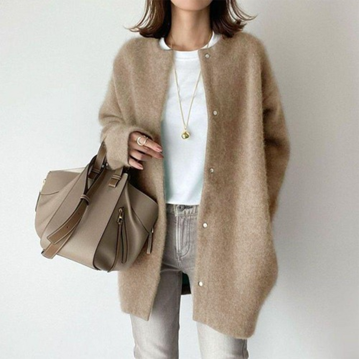 Women's Camel Cardigan Button Front Long Sleeve Pockets Casual Knit