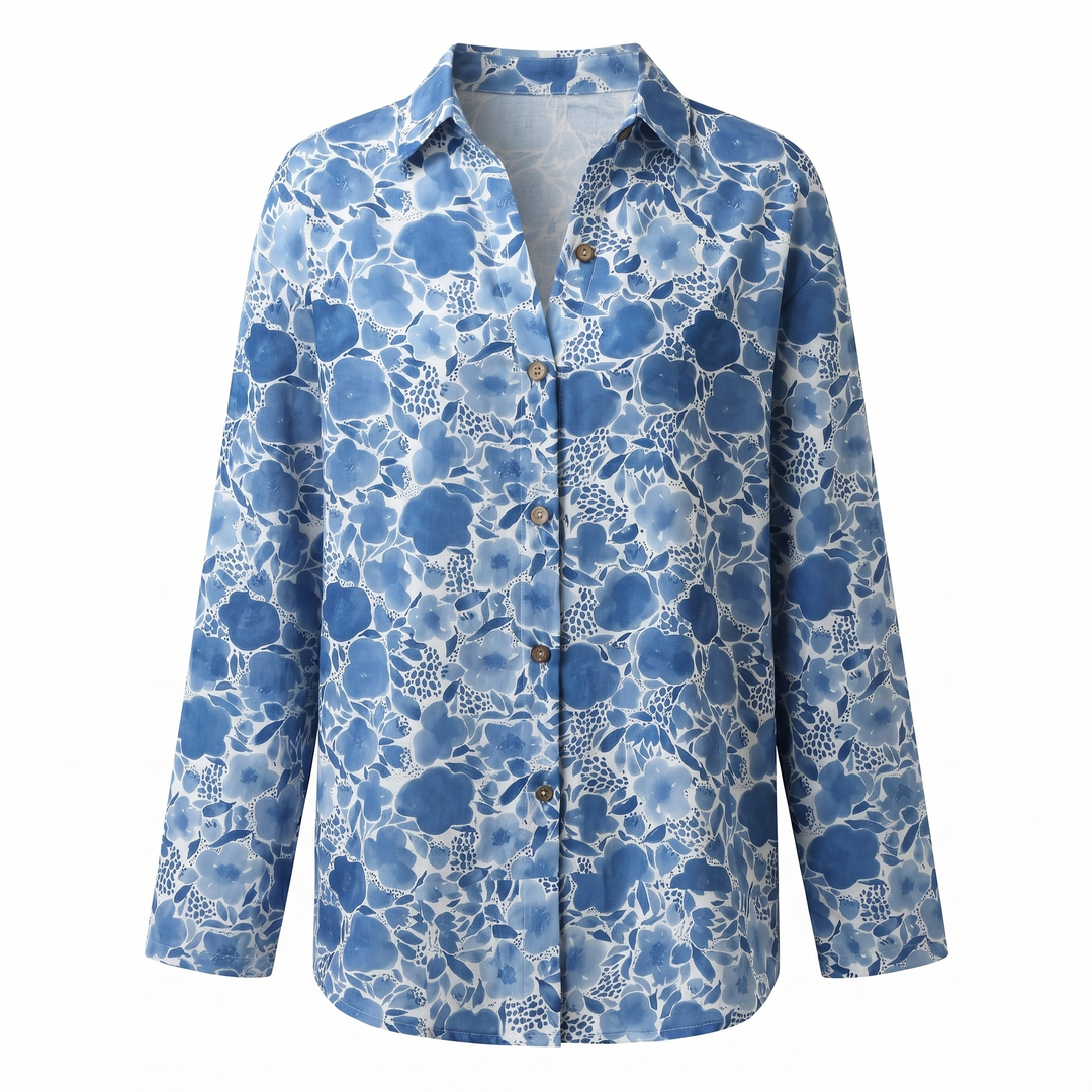 Beth | Button-Up Blouse with Split Neck and Oversized Fit for Women