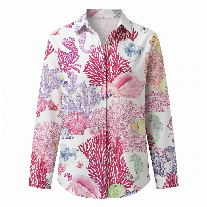 Beth | Button-Up Blouse with Split Neck and Oversized Fit for Women