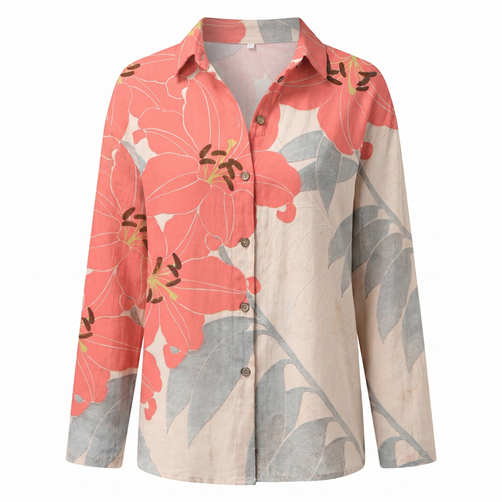 Beth | Button-Up Blouse with Split Neck and Oversized Fit for Women