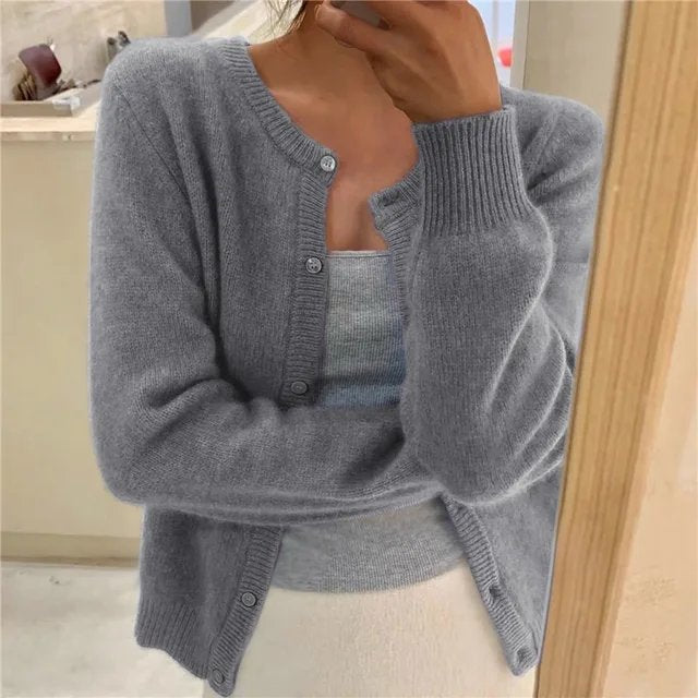 Emma | Women's Cashmere Crew Neck Cropped Cardigan – Casual Layering