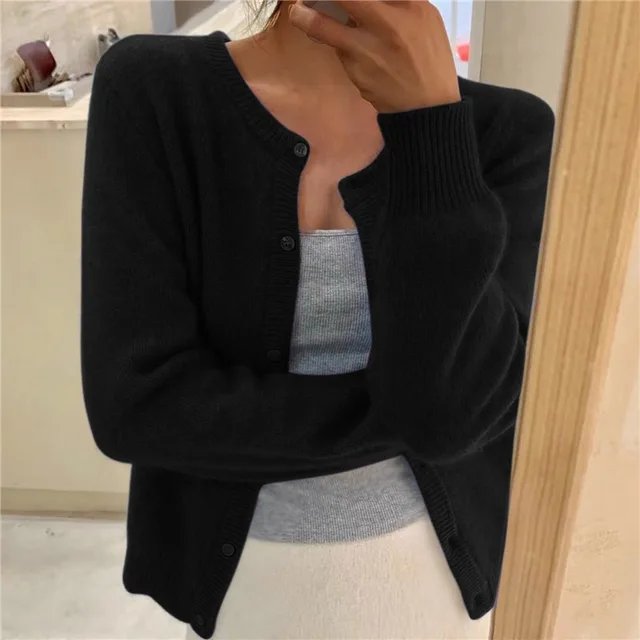 Emma | Women's Cashmere Crew Neck Cropped Cardigan – Casual Layering