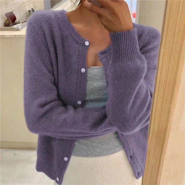 Emma | Women's Cashmere Crew Neck Cropped Cardigan – Casual Layering