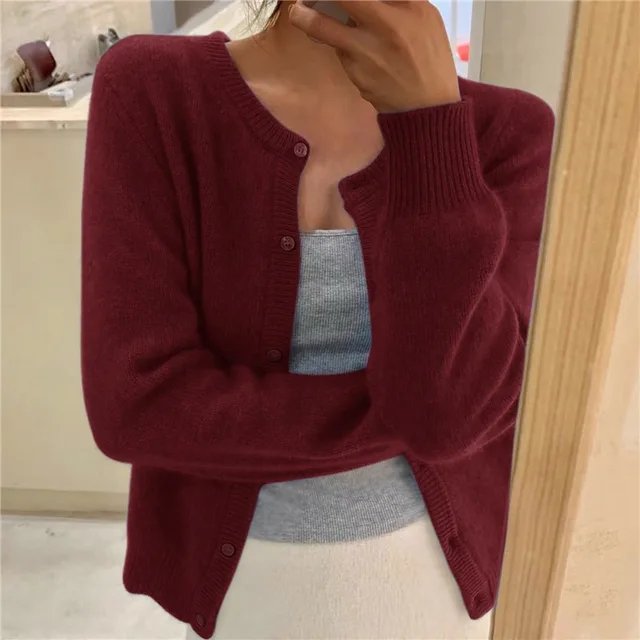 Emma | Women's Cashmere Crew Neck Cropped Cardigan – Casual Layering