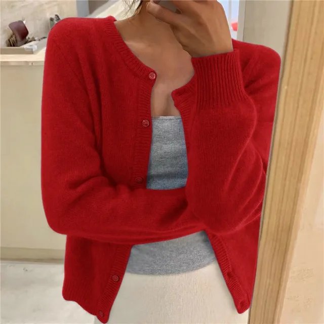Emma | Women's Cashmere Crew Neck Cropped Cardigan – Casual Layering