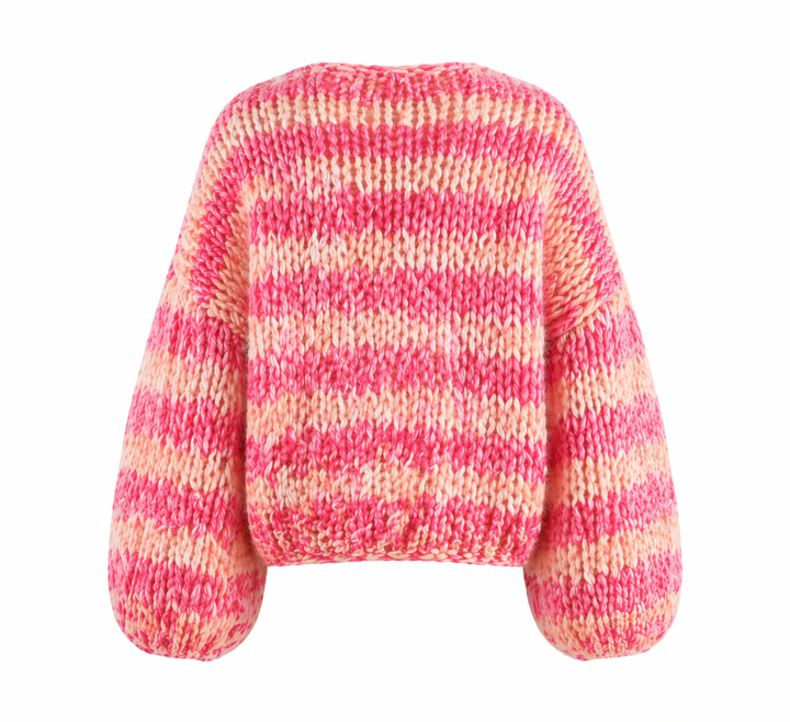 Women's Open-Front Cardigan Pink Striped Chunky Knit Long Sleeve Casual Layering