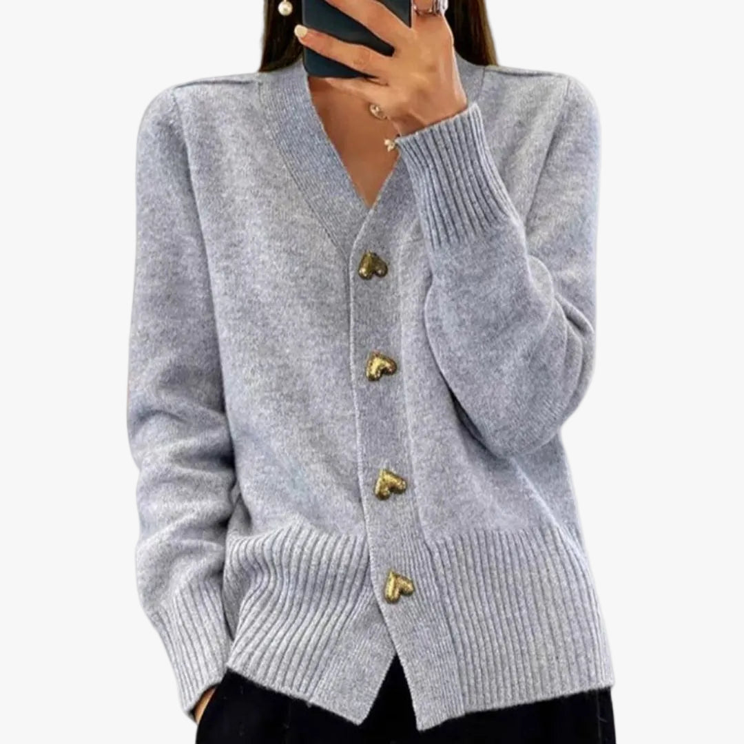 Women's Knit Cardigan V-Neck Heart Button Front Long Sleeve Casual