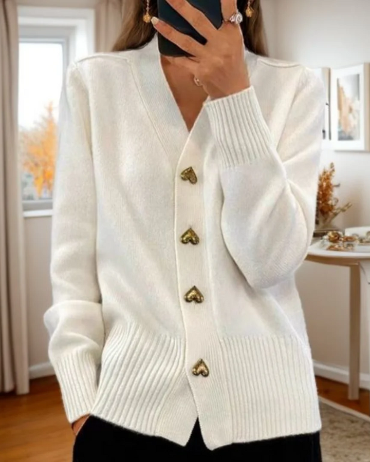 Women's Knit Cardigan V-Neck Heart Button Front Long Sleeve Casual