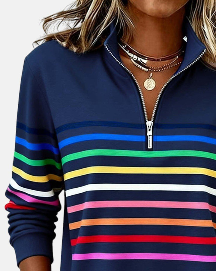 Madison | Women's Quarter Zip Sweatshirt with Striped Long Sleeves