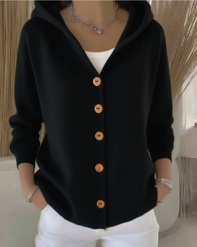 Mia | Women's Relaxed-Fit Hooded Button-Front Knit Cardigan – Casual Layering