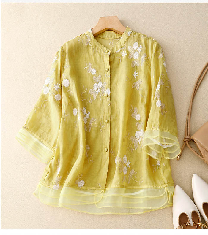 Idyll | Button-Down Floral Blouse with Layered Hem for Women