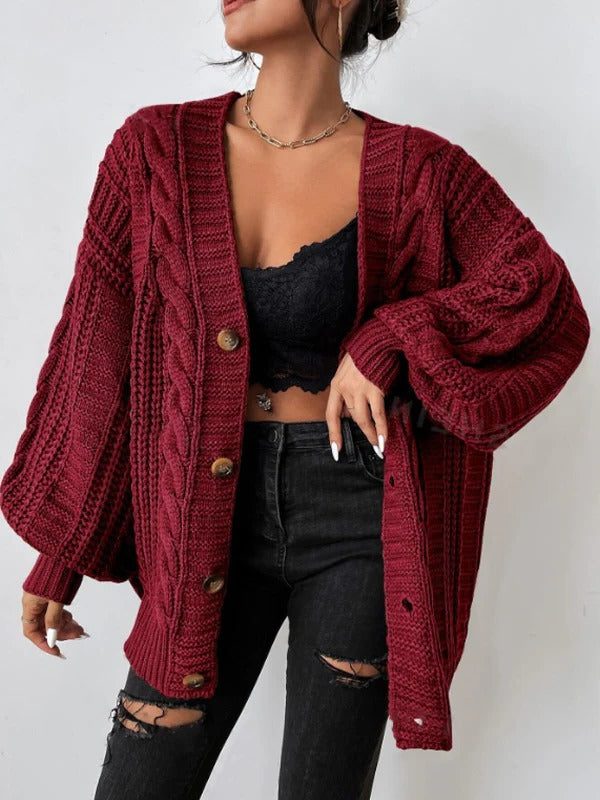 Zaina | Cable Knit Oversized Button-Down Cardigan for Women