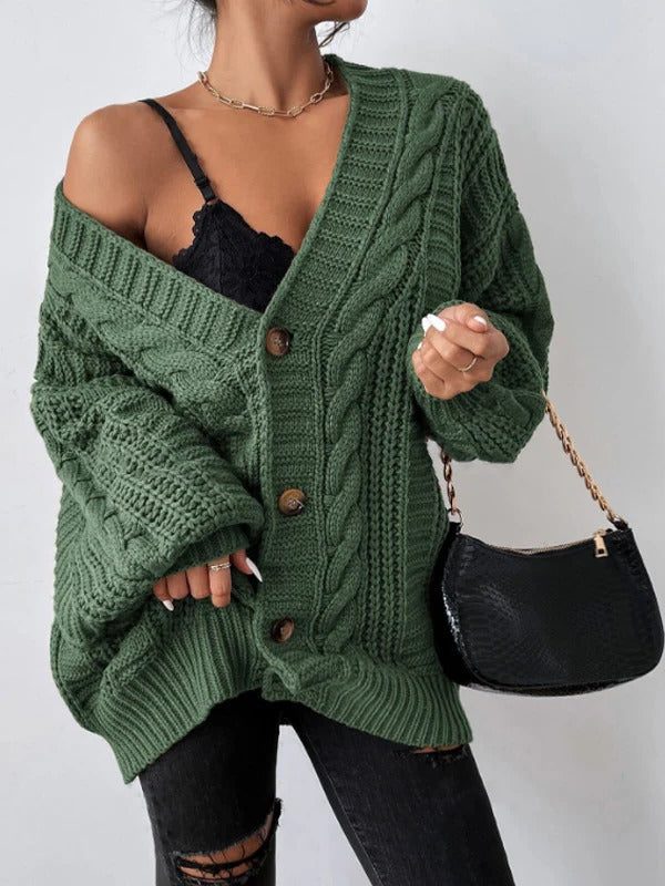 Zaina | Cable Knit Oversized Button-Down Cardigan for Women