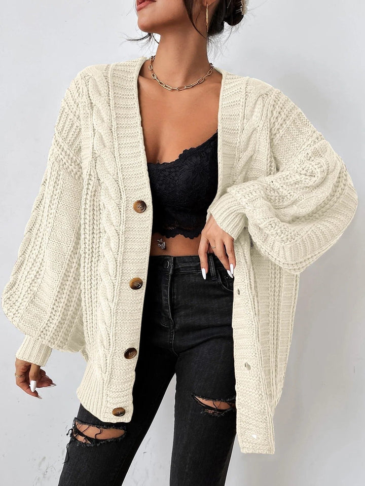 Zaina | Cable Knit Oversized Button-Down Cardigan for Women