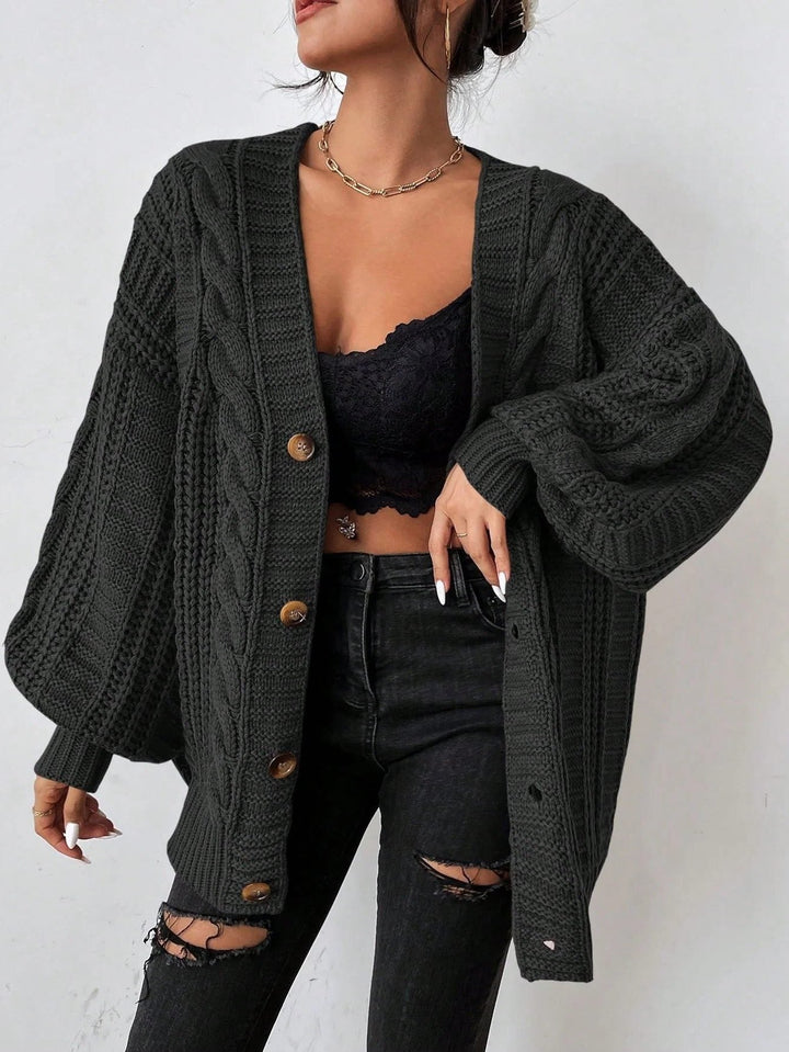 Zaina | Cable Knit Oversized Button-Down Cardigan for Women